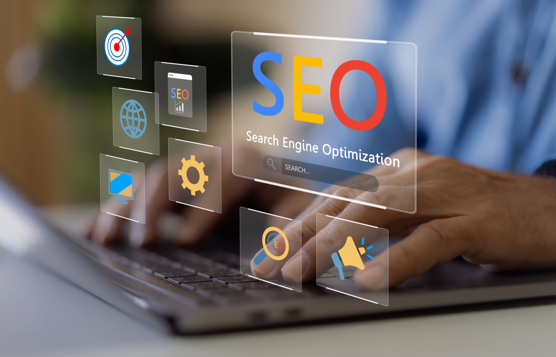 Human with search engine optimization, SEO networking concept, searching browsing Internet data Information, keyword research and digital marketing, analysis, traffic ranking, optimization website